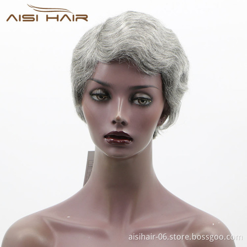 Aisi Hair Wholesale Short Pixie Cut Finger Wave 100% Unprocessed Gray Brazilian Hair For Black Women Human Hair Wigs